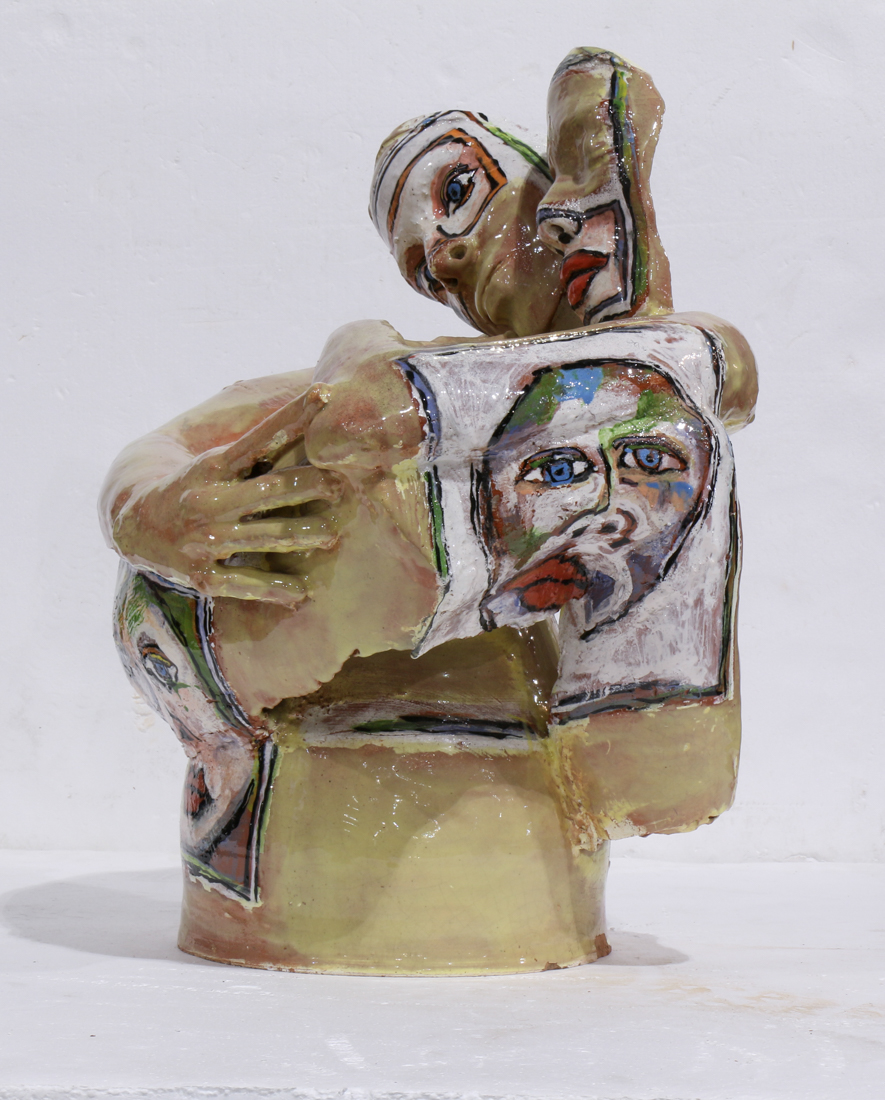 Matt Lees (American, 20th century), Faces Embraced, painted ceramic sculpture, unsigned, overall: - Image 2 of 3