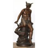 After Eutrope Bouret (French, 1833-1906), Mercury, spelter sculpture, bears signature verso,