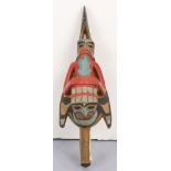 Antique Northwest Coast Tlingit rattle, with well executed carving and polchrome painting in red,