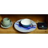 (lot of 6) Assorted ceramic decorative items, including (2) studio ceramic bowls, the largest having