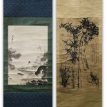(lot of 2) Chinese scrolls: manner of Zhang Daqian (1899-1983), Lotus, ink on paper, featuring a