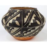 Acoma pottery vessel, the wide mouth shouldered bowl having a geometric pattern, signed on base "