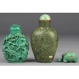 (lot of 3) Chinese snuff bottles, 19th/20th century: the first two of turquoise, one with