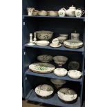 Three shelves of Lenox "Holiday" table service, consisting of (18) mugs, (15) fruit bowls, (8)