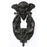 Northern Italian patinated bronze door knocker circa 1850, executed in the Renaissance taste, of