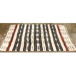 African Hausa Fulani woven wedding blanket, with brown, black and cream, wide horizonal bands, 4'3''