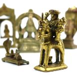 (lot of 6) Indian copper alloy sculptures, four of Hindu deities, one with a figure on a swing;