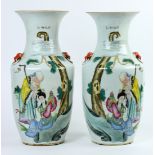Pair of Chinese enameled porcelain vases, depicting Shoulao and Magu in landscape, reversed by a