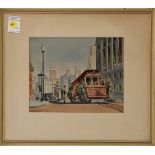 Frank Serratoni (American, 1908-1970), San Francisco Cable Car Scene, watercolor, signed lower