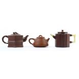 (lot of 3) Chinese Yixing zisha teapots, one with a conical body with an poetic inscription,
