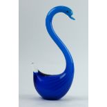 Murano glass swan, executed in light to dark blues, the tail cased in clear glass, unsigned, 13.5"h