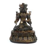 Sino-Tibetan metal alloy bodhisattva, sitting on a double lotus pedestal, with right hand forming