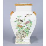 Chinese enameled porcelain vase, of rectangular section with an everted rim, above the tapering body