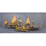Curtis Jere style wall sculpture, depciting a nautical theme with sail boats and birds, 31"h x 50"w