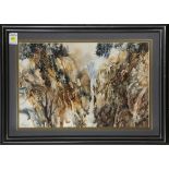 Mountain Canyon with Trees, watercolor, signed "M. Degget" lower left, 20th century, overall (with