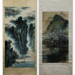 (lot of 2) Chinese scrolls, Landscapes, ink and color on paper: manner of Li Xiongcai (1910-2001),