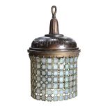 Tiffany Studios New York chain mail chandelier, having a reticulated dome top above the amber and