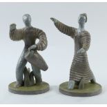 (lot of 2) Art Deco ceramic sculptures, one depicting a conga player, and one depicting a lady in