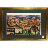 Night at the Circus, watercolor, unsigned, 20th century, overall (with frame): 27"h x 33"w