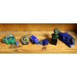 (lot of 7) Assorted hardstone carvings, examples include a hippo, (2) lizzards, both rising on a