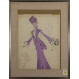 Clare Luce (American, 20th century), Lady's Dress Design, watercolor and graphite on paper, signed