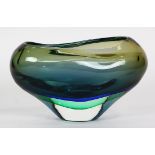 Silvano Signoretto Murano glass vase, having an organic form in cased blue and green glass, 8"h