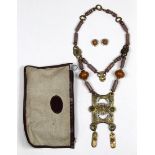 African trade bead and metal necklace Composed of glass, phenolic resin and metal links, forming a