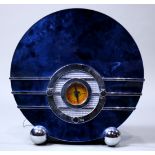 Thomas Museum Series Art Deco style radio, model number TPC-109, having blue mirrored glass and