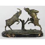 European School (19th century), Pan Fighting Goat, bronze sculpture, unsigned, overall (on marble