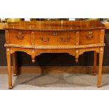 Federal style Philippine mahogany sideboard, having a band inlaid bow front above the conforming