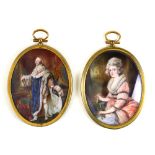 (lot of 2) French hand painted miniature portraits, second half 19th century, one depicting a