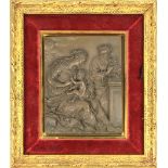 Classical style patinated bronze relief panel, having a giltwood frame surrounding a scene of a