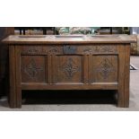 Continental quartersawn oak blanket chest late 18th/early 19th century, having a panelled and hinged