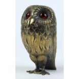 Tiffany & Co. sterling silver and gilt wash owl form mustard pot, London, 1958, with glass eyes,