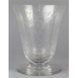 Baccarat glass vase, having a flaring lip over a tapering body decorated with leaves and exotic