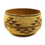Native American Hupa twined basket, Lower Klamath, Northwest California, the three color basket with