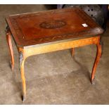 (lot of 2) Marquetry group, comprising a Louis XV style marquetry occasional table, having a