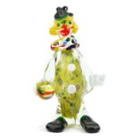 Murano glass clown, in the manner of Salviati, depicted wearing a black top hat, above a clown suit,