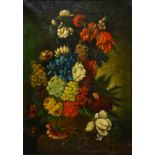 European School (19th century), Still Life with Flowers, oil on canvas, possibly signed (vertically)