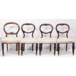 (lot of 4) Victorian balloon back parlor chairs, having a curved crest rail over the carved back and