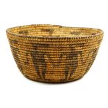 Native American Pima basket, the monochrome body with figural detail, 5"h x 10.5"w