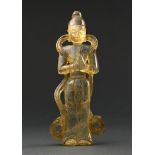 Chinese rock crystal carving, of a standing deity draped in celestial scarf, with hands clasped