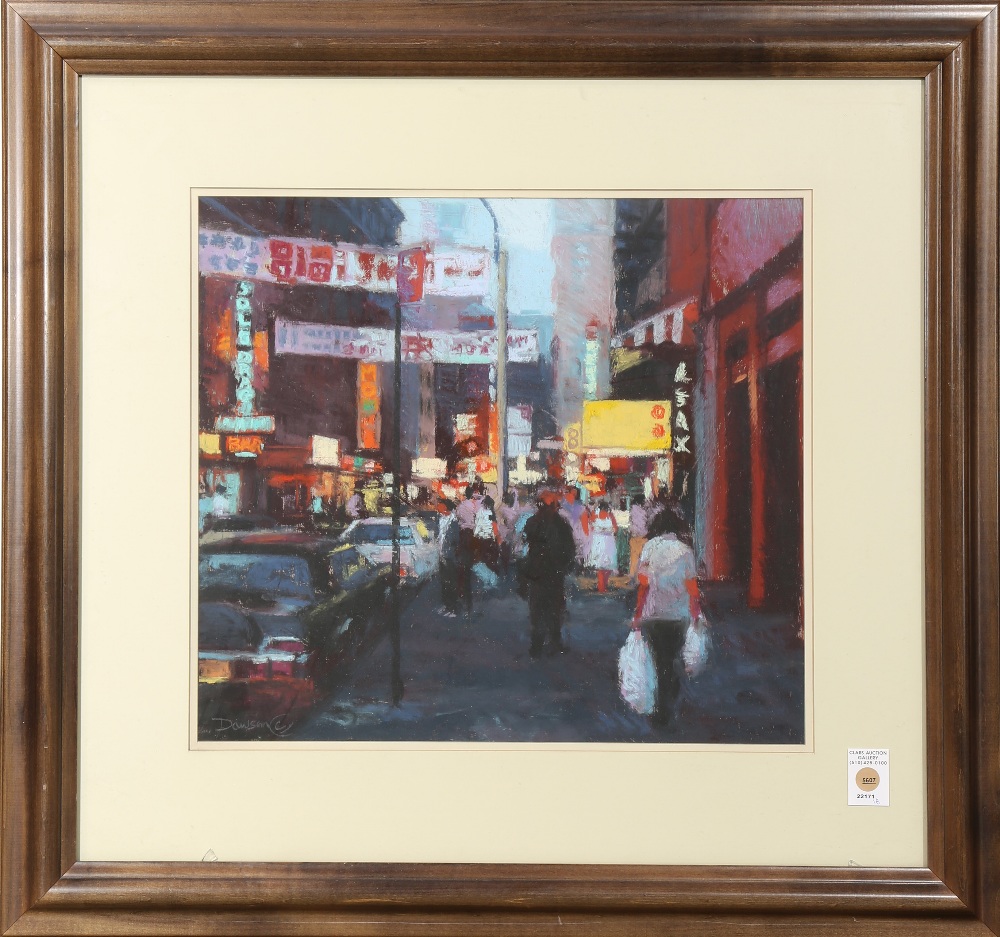 Doug Dawson (American, b. 1944), “Street of Golden Dragon," pastel, signed lower right, titled and