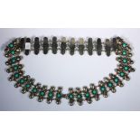 Imitation turquoise, silver and metal belt Composed of (37) imitation turquoise cabochon and