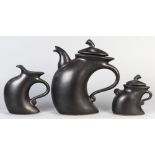 (lot of 3) Michael Lambert ceramic beverage set, comprising a hot water pot, a creamer and a
