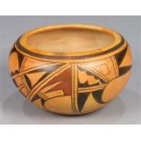 Fannie Nampeyo Hopi polychrome decorated bowl, having a round compressed form, the exterior with