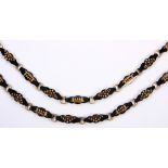 Pair of Victorian black onyx, seed pearl and 14k yellow gold necklaces Comprised of 2) necklaces,