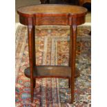 French Louis XV style occasional table, having a parquetry decorated top above the single drawer
