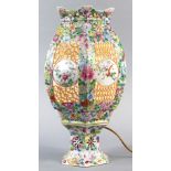 Chinese mille fleur porcelain two-section lantern/lamp, now electrified, shade with floral