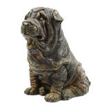 Patinated bronze figural sculpture of a Shar Pei, depicted seated with even original patina, 8"h